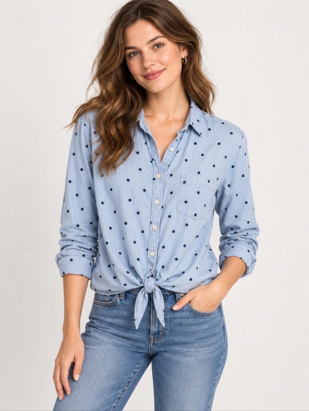 Old Navy Polka Dot Button Down Shirt Size Large Boho